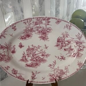 Toile Ceramic Serving Platter in Pink and White